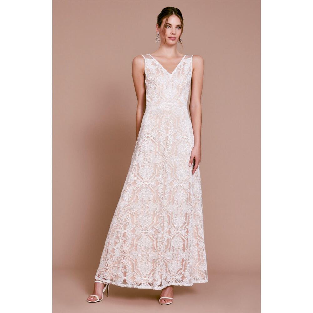TADASHI SHOJI Cressida Gown Long Dress Lace Wedding Mesh Ivory 10 $1061